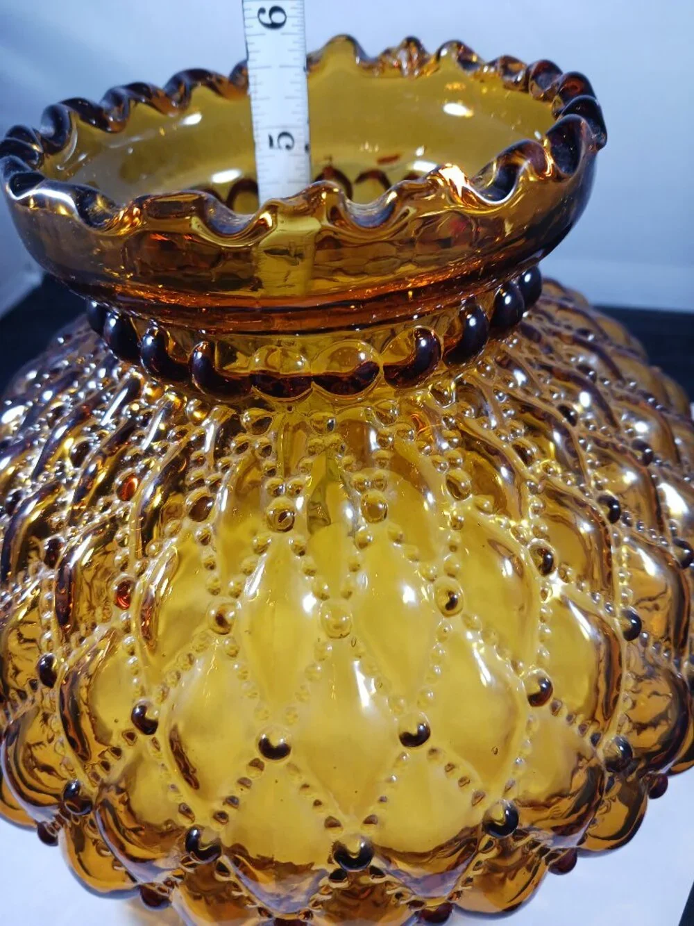 Vintage Kerosene Oil Lamp 6.5in Amberina Ruffle Lamp Shade